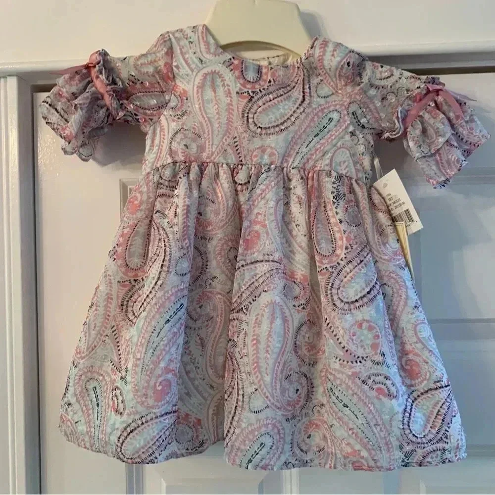 Laura Ashley London Baby Girl Dress Sz 18 Months Pink Paisley Diaper Cover NWT
